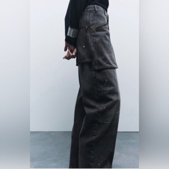 NWT Zara MID-RISE LOOSE FIT ZW COLLECTION THE RELAXED CARGO JEANS in grey size 0 - Picture 5 of 16